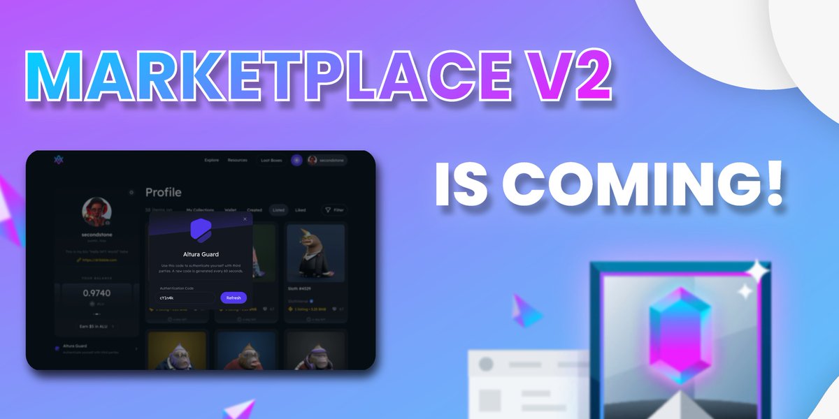 altura's tweet photo. Altura is excited to announce that #MarketplaceV2 is launching by the end of April 2022. 

Marketplace V2 comes with a reimagined gaming-focused design and a slew of new features such as external collections, multi-chain support, offers and bidding, and much more! https://t.co/NPXf3NFp3F