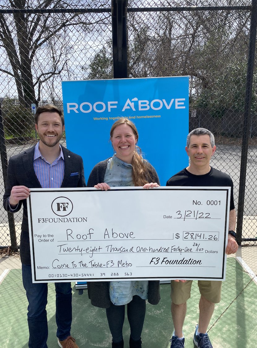 We are grateful to the men of @F3Metro for choosing Roof Above as a recipient of the proceeds from their Come to the Table holiday fundraiser. Promoting fitness, fellowship and faith, F3 is national movement with a mission of planting, growing and serving small workout groups.