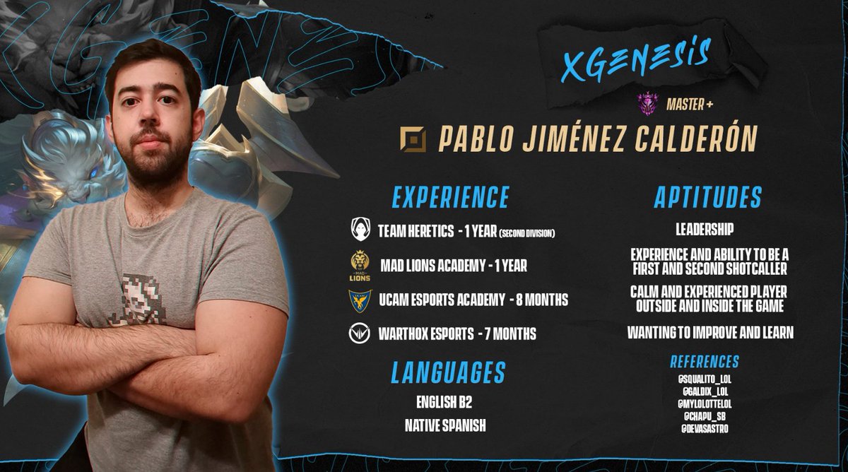 xGenesis_LoL's tweet image. After this split with 
@ERGaming_
 in ProGro, I'm exploring my options for the rest of the year, will consider all offers, I'm specially interested in any second div

lolpros.gg/player/xgenesis

lol.fandom.com/wiki/XGenesis

RT appreciated ♥

Ref. @Alex7_lol @galdix @Devasastro