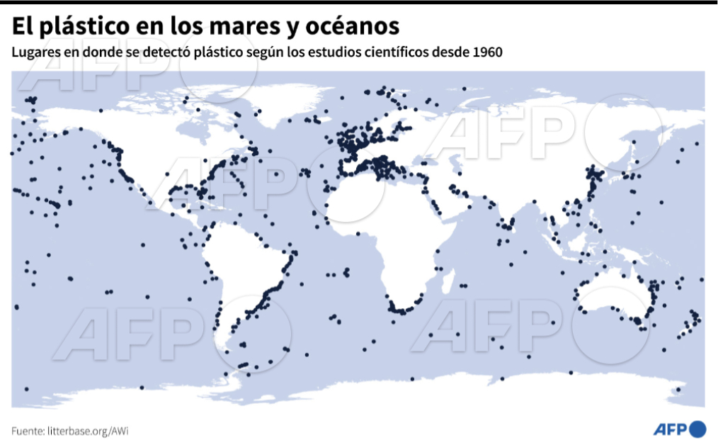 AFPespanol's tweet photo. El plástico en los mares y océanos según los estudios científicos desde 1960 #AFP #Infografía https://t.co/LoyiAysX97