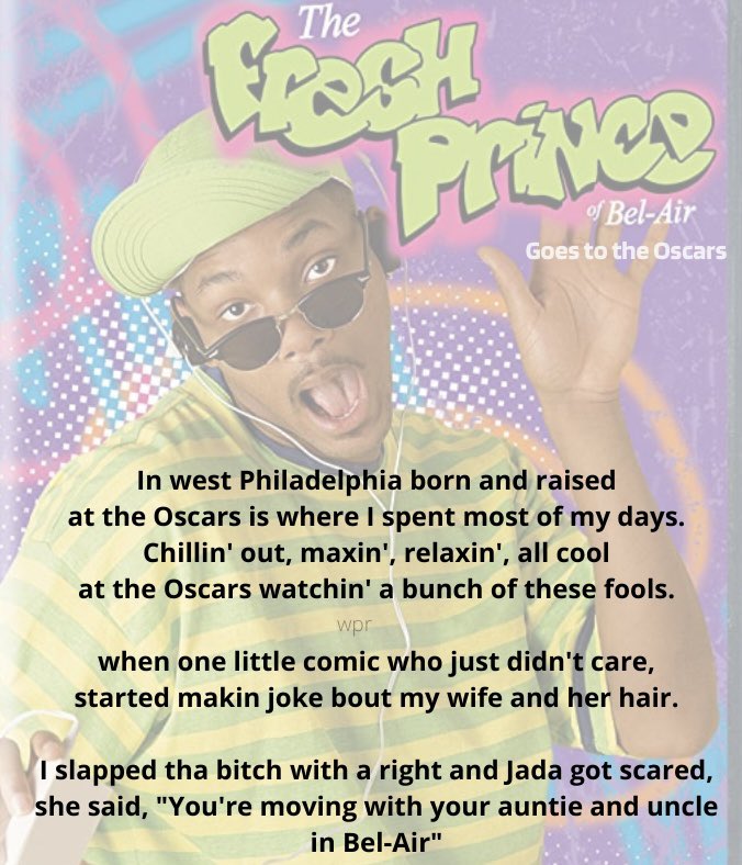 WRaposo's tweet photo. What did @chrisrock find on his face this morning after the #Oscars? 

Fresh prints 😆 #slap #FreshPrince #FreshPrinceOfBelAir #ChrisRock #WillAndChris #JadaPinkettSmith #jada https://t.co/H0gZ6kF7nQ