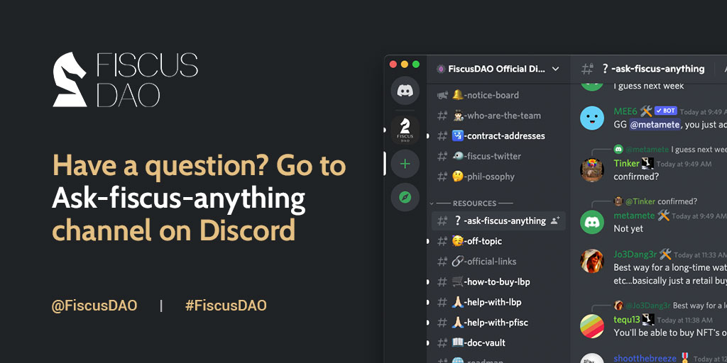 Did you know there is a channel at #FiscusDAO Discord server where you can ask questions directly to the more experienced members? "?-ask-fiscus-anything" was created to help you navigate and point you in the right direction. Check it out at: discord.gg/fiscusdao $FISC