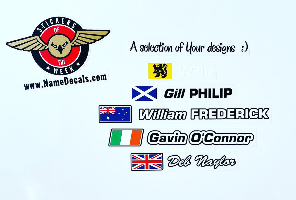 Design your own name stickers with the Decal Designer™ on our website. Here are some #stickers others have designed #flanders #scotland #australia #ireland #unitedkingdom #namestickers