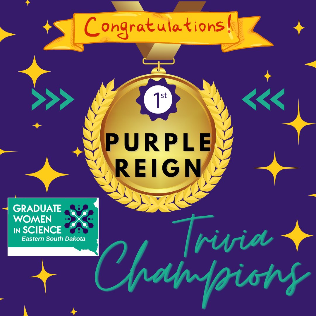 GWISEastSoDak's tweet photo. Congratulations to our #GWISEastSoDak Trivia Night Champions, Purple Reign! Excellent work by all who participated, and a sincere THANK YOU to everyone for your support of Graduate Women in Science!
#GWIS #STEMFundraiser #STEMisforEveryone https://t.co/nCsbwOEGIw