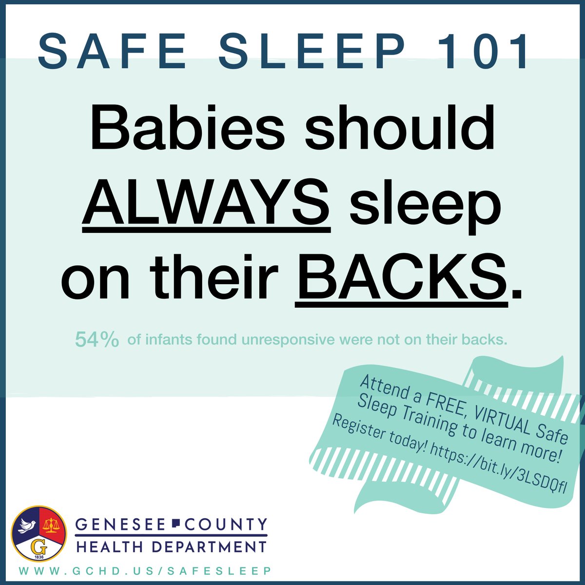 💤 All parents have questions about #safesleep. 

Get your questions answered – register for a FREE, VIRTUAL safe sleep training* today: bit.ly/3LSDQfl 

*Completing a health department training earns you a FREE sleep sack
