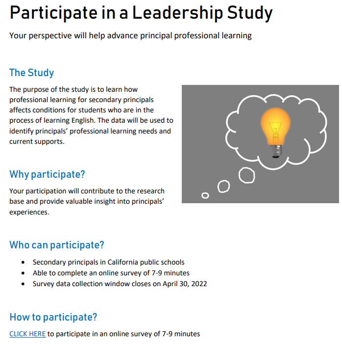 saraslowbe's tweet photo. California middle &amp; high school principals, this is for YOU! You are invited to take a survey about your #ProfessionalLearning experiences.
Click here: https://t.co/6Py8musO33
@ACSA_info @wln_6plus12 @CALSAfamilia @CalsaWln Can I get a RT? https://t.co/cZIziwQnpu