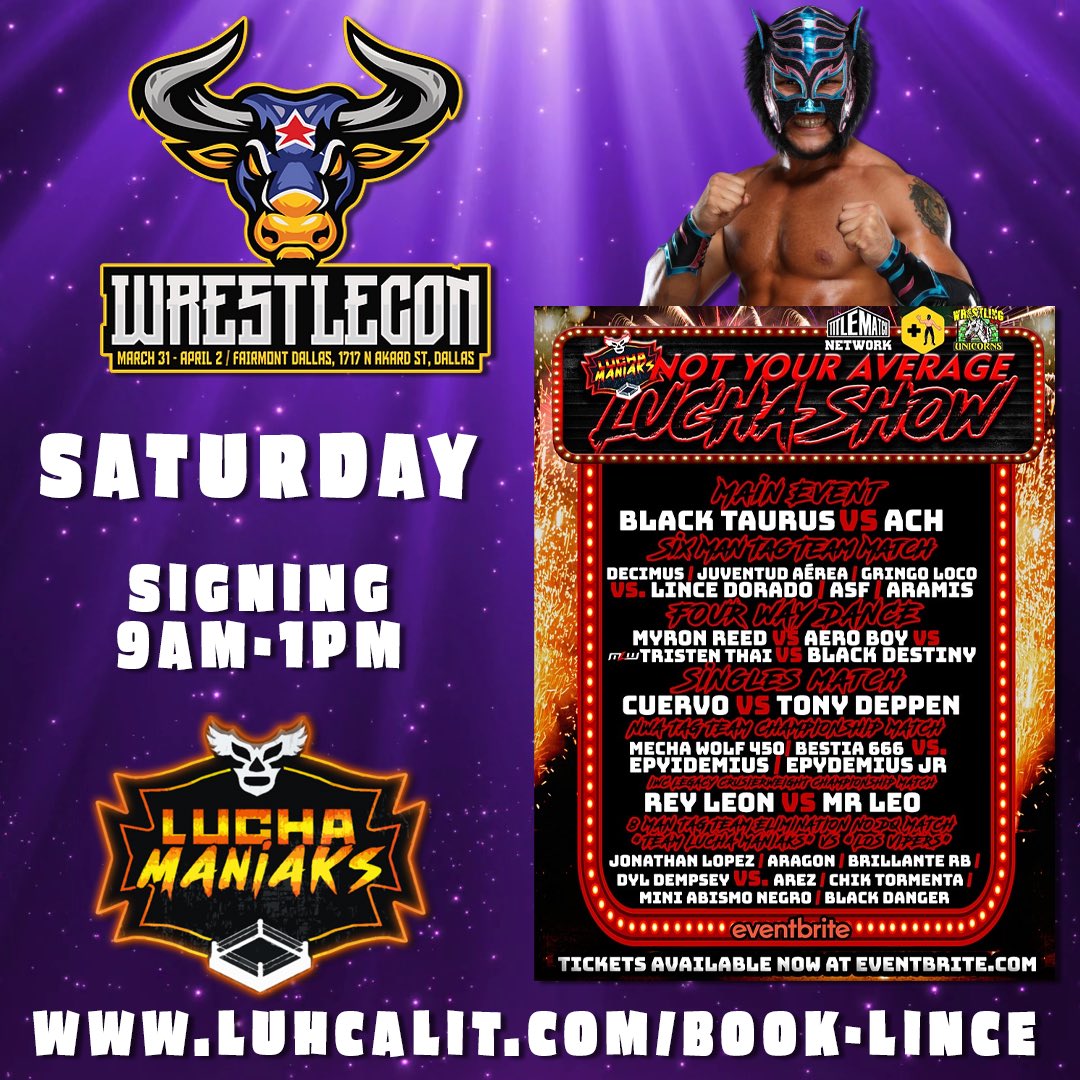 LuchadorLD's tweet photo. Here’s my @wrestlecon schedule for now! Prices and info available at https://t.co/WRUkoVfKox!

Masks, gear, shirts, cards, pins, stickers, pictures, and more available! 

Cash, cards, PayPal, Pokémon cards, and crypto accepted!

Let’s get #luchalit! https://t.co/TkCFJDlouA