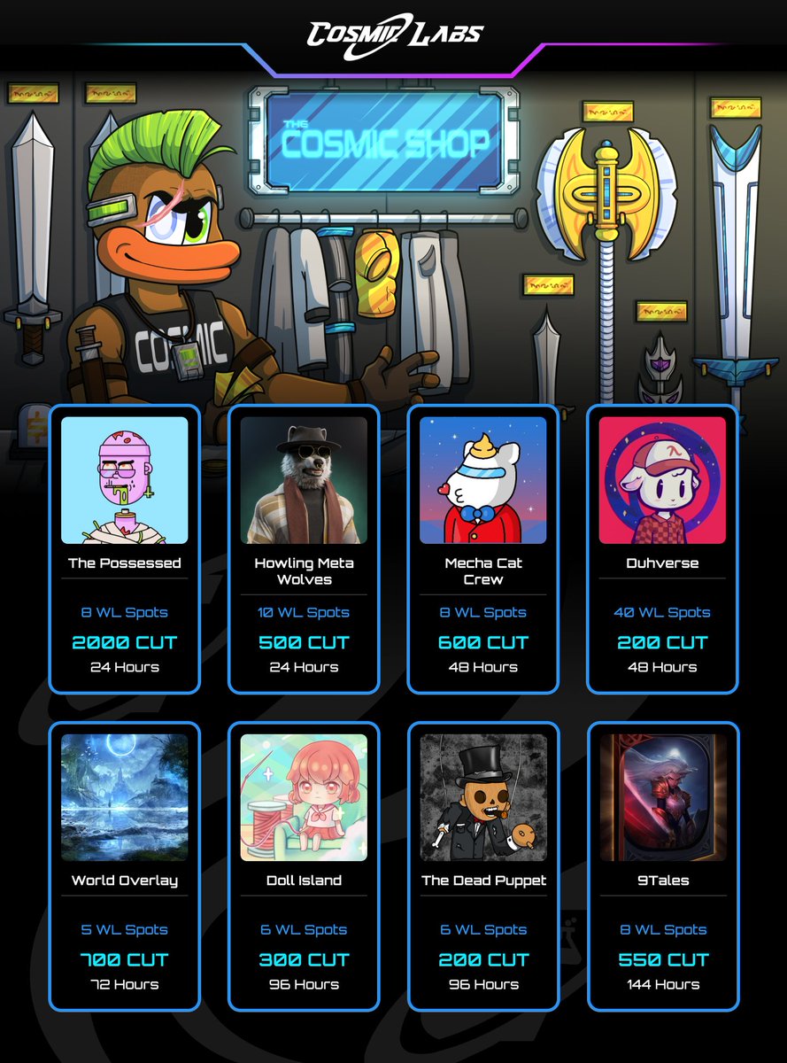 🚨Our Cosmic Marketplace is live now! 🚨

cosmic-labs.io/Shop

500 CUT Giveaway to one lucky winner 🎉

Like &amp; Retweet.

Join our discord to know more-discord.com/invite/CosmicL…