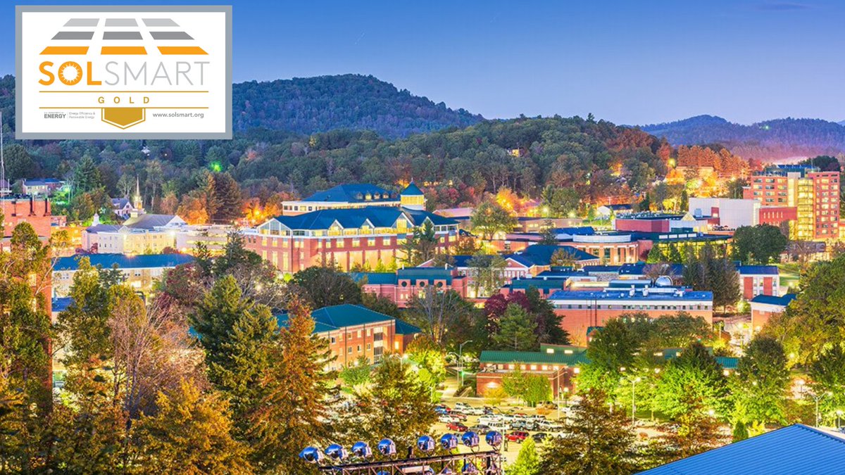 GoSolSmart's tweet photo. Congratulations to Boone, NC (@town_boone) for achieving SolSmart Gold Designation! Thank you for all the hard work and leadership your community has shown to reduce soft costs and encourage #SolarEnergy growth at the local level. #BeSolSmart #SolarReady https://t.co/O76j0EznDg