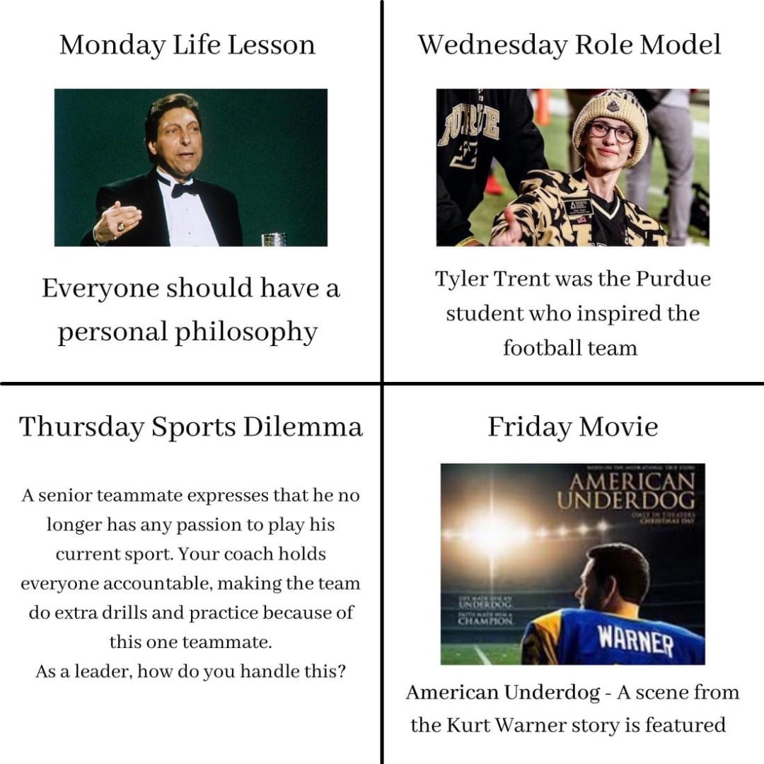 CDandLeadership's tweet photo. Week 3: Passion
Share this with your team!
This week the Student Athlete Program is asked to spend 2-5 minutes a day to study PASSION in relation to sports.
• Here is the weekly overview
#studentathletes #coaches #footballcoach #highschoolcoach #athleteprogram #passion https://t.co/xaF2tmKzHk