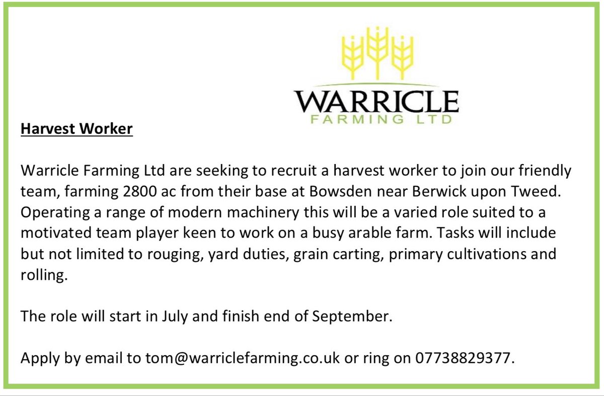 Harvest Worker Required - Please Share