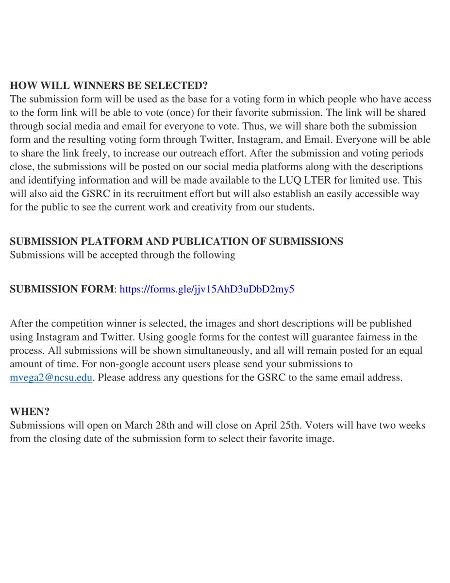LUQLTER's tweet photo. LUQ-LTER community! The GSRC is accepting submissions for the LUQ LTER STUDENT ART COMPETITION. Share your creativity and stories with us! Compete for a $500 PRIZE* for research-related costs (details below). ?’s or submissions for non-gmail account users, contact mvega2@ncsu.edu https://t.co/U3yfFzBaYM