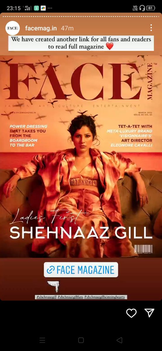 #FaceMagazine created another link for fans and reader to read full magazine.❤️

Link is shared in the story👇👇
instagram.com/stories/facema…

LETS FACE IT
#ShehnaazGill #Shehnaazians