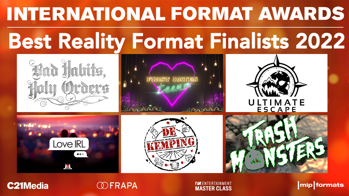 C21Media's tweet photo. Congratulations to our 2022 Best Reality Format finalists! #FormatAwards #International #TV #C21Media #awards #formats #BadHabitsHolyOrders #FirstDatesTeens #UltimateEscape #LoveIRL #TheCampsite #TrashMonsters
Click here to read the full list of nominees: https://t.co/LGKWG36H3G https://t.co/WssgXxupIk