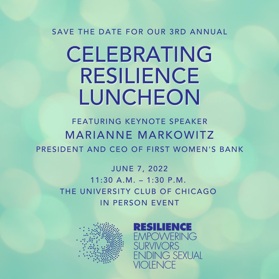 We are thrilled to announce that @MarianneMarkow3, President and CEO of First Women's Bank will be our keynote speaker at this year's Celebrating Resilience Luncheon. First Women’s Bank is the only commercial bank in the country founded, owned, and led by women. #OurResilience