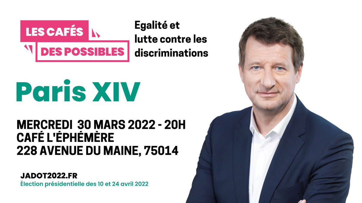 Ça se passe à #Paris14 ce mercredi 💚🌼 Avec <a href="/14eGeneration/">Generation.s_14e</a>  <a href="/EELV_Paris/">Les Écologistes - EELV Paris</a> animé par <a href="/melodytonolli/">Mélody Tonolli</a> et <a href="/leafiloche/">Léa Filoche</a> 
👉🏼 Venez parler et débattre des mesures de Yannick Jadot en matière d’égalité et de lutte contre les discriminations 💪🏼🙋🏿‍♂️🙋🏼‍♀️