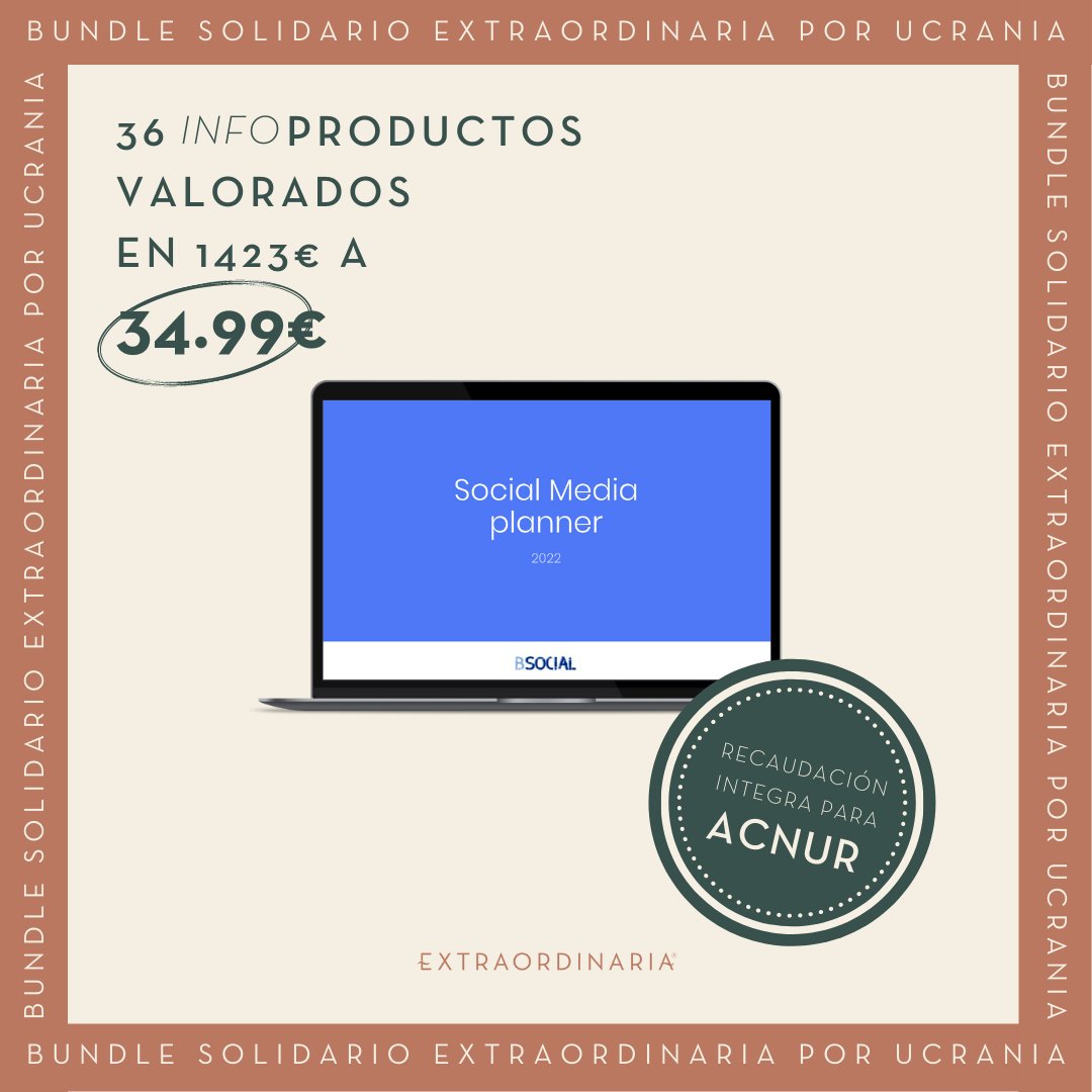 EvaPerezP's tweet photo. ✨ BUNDLE SOLIDARIO EXTRAORDINARIA POR UCRANIA ✨⁣
⁣
Solo 34,99€ = 36 infoproductos por valor de 1.423 euros 
⁣
👉🏼 La recaudación se donará íntegramente a Acnur. Nos hemos propuesto llegar a 5.000 euros. ¿Nos ayudas a conseguirlo?⁣ Comparte! https://t.co/RXOTnUEiRl
⁣ https://t.co/UTTkranBq7