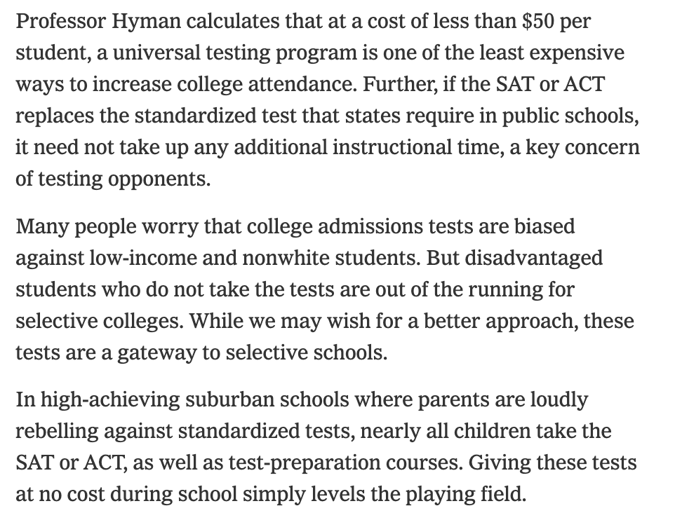 jayvanbavel's tweet photo. @RachelKay4WTown @kph3k Universal testing has been shown to reduce racial, ethnic and income disparities and "a universal testing program is one of the least expensive ways to increase college attendance" https://t.co/E7nyjh1IvF https://t.co/xqhtvunBT2