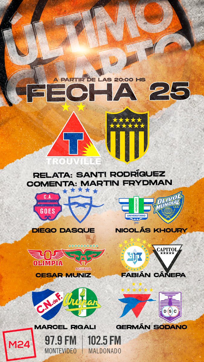 ultimocuartouy's tweet photo. MEGA TRANSMISIÓN! 🏀🎙
Se juega la fecha 25 de forma íntegra y vos la vivis en @M24radio con un periodista en cada cancha.
#EscuchaDistinto
#LaRadioQueNosMueve https://t.co/wxMAPu3Z7L