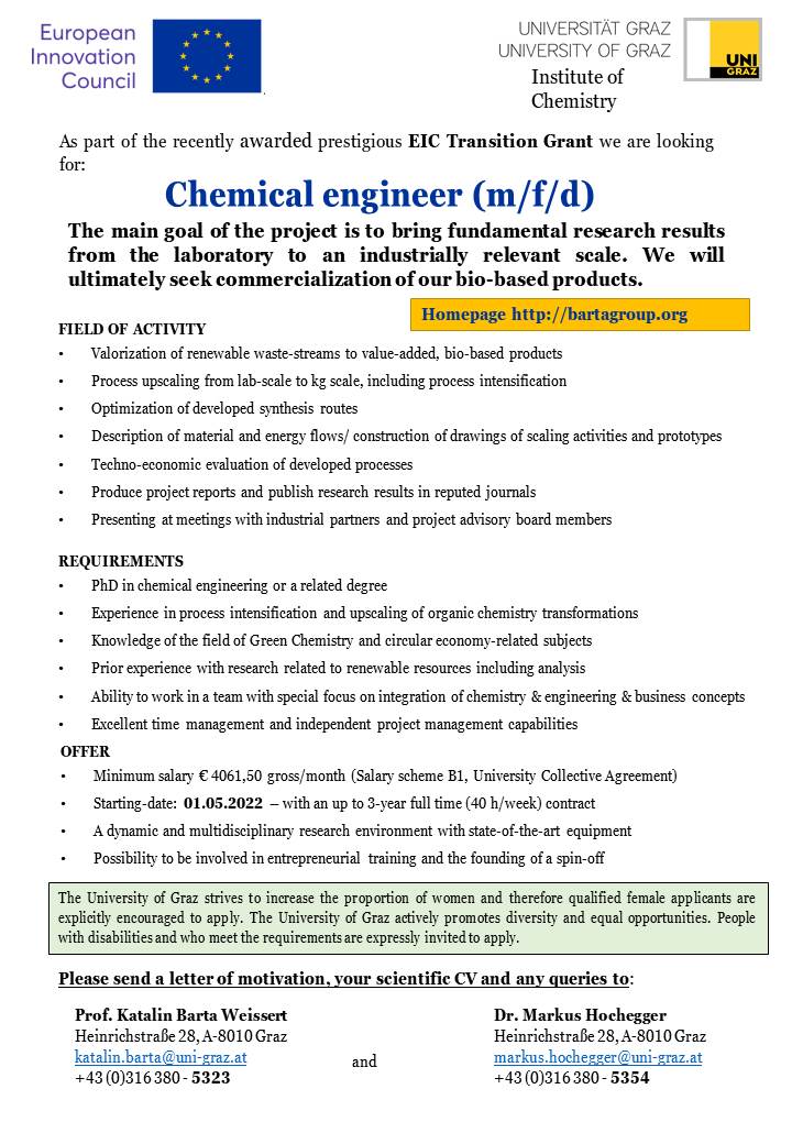 We are looking for a brilliant chemical engineer to support our research on bio-based products! #renewables #circular economy #postdoc position