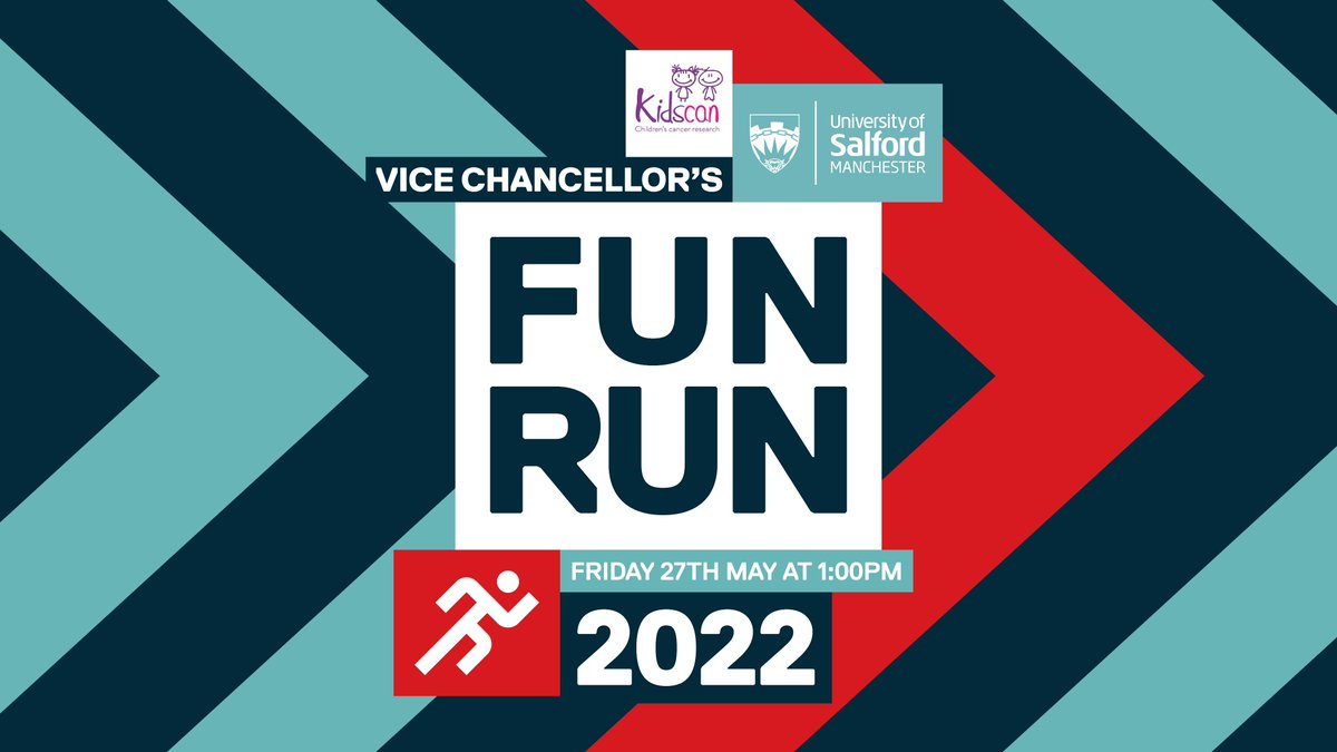 The Vice Chancellor's 5K Fun Run in aid of <a href="/Kidscan_UK/">Kidscan</a>  returns to Campus on Friday 27th May, our first in person event for since 2019! The Link to sign up is here kidscan.org.uk/events/vcfunru… #Students #Staff #FunRun #TeamSalford
