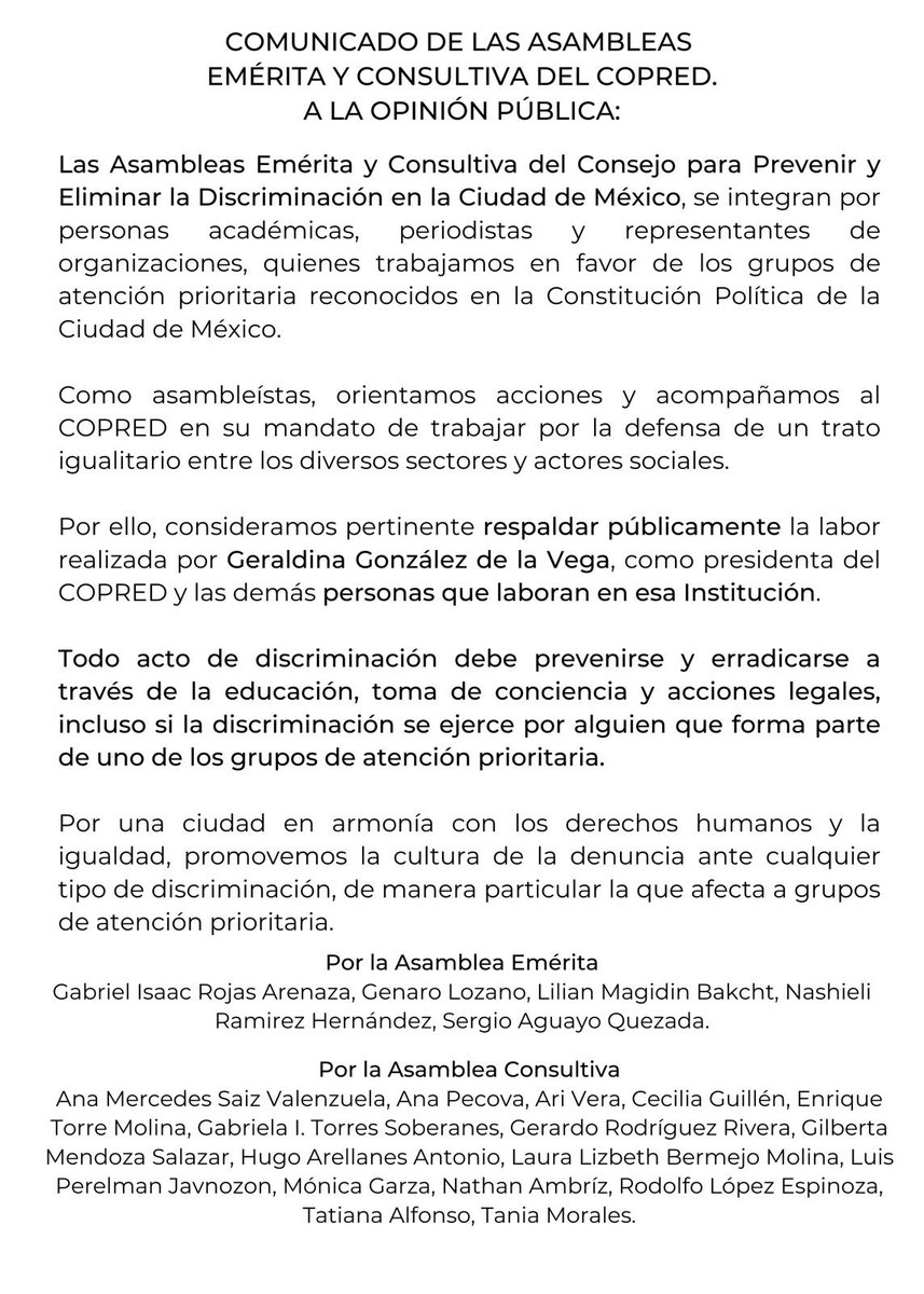 TatianaAlfonso's tweet photo. Lxs asambleístas de ⁦@COPRED_CDMX⁩ comunicamos: https://t.co/QbR872Ygkq