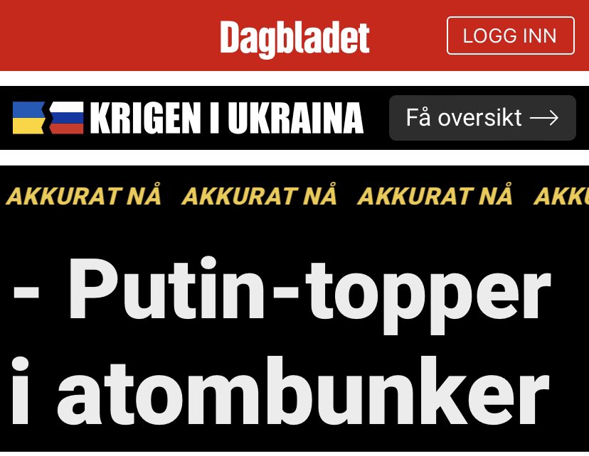 HavardBustad's tweet photo. Igjen; Faens Jævla Dagbladet! Dette er kanskje det verste eksempelet på uredelig klikkhoreri jeg har sett fra dere noensinne!! AKKURAT NÅ AKKURAT NÅ AKKURAT NÅ Putin-topper i atombunker!! https://t.co/IwavEimccx