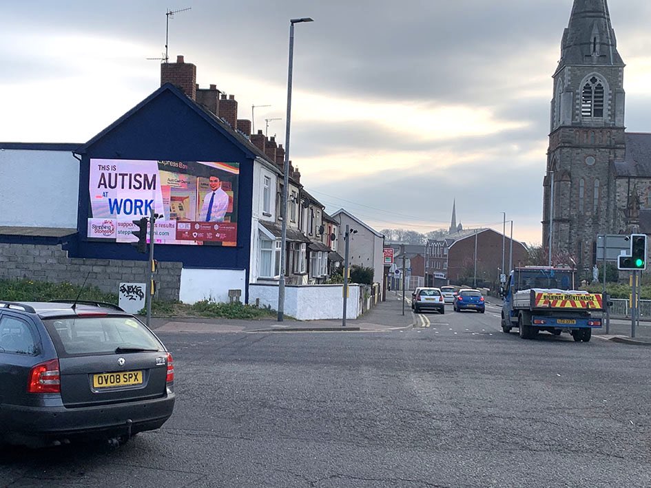 Have you seen Lewis? Our billboards are up for #AutismAcceptanceWeek what you can achieve with the right support - a job you can flourish in #thisisautism at #work <a href="/DanskeBank_UK/">Danske Bank</a> #thisissteppingstonesni <a href="/Economy_NI/">Economy NI</a>