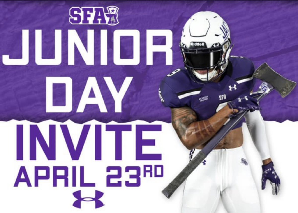 Hwood5x's tweet photo. I will be attending SFA April 23rd , can’t wait to see y’all there !!💜 @DBCoachWhite @SFA_Football https://t.co/fgOL6WUlWn
