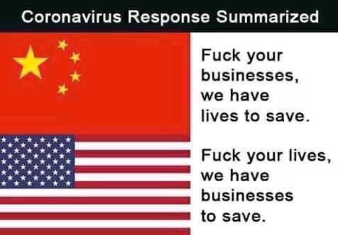 1WhiteRabbitt's tweet photo. China: 7k dead #ZeroCovid 
USA: 1 million dead #Eugenics https://t.co/giBpR35av3