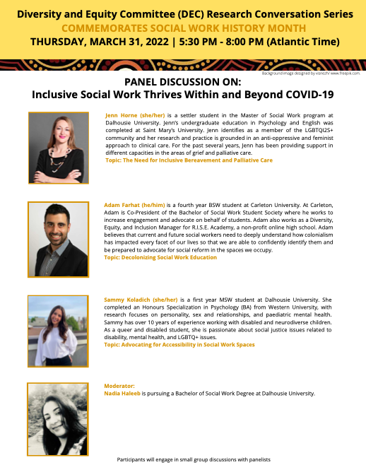 adamfarhat_ott's tweet photo. First time being asked to speak on a panel. Thank you @DalhousieU for reaching out to me.
This Thursday March 31, I'll be talking about Decolonizing Social Work Education. If you're interested in attending, DM me for invite details. #DecolonizeSocialWork https://t.co/ItwoSpLPql