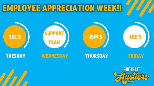 It’s Employee appreciation  week and I looking forward to celebrating our amazing people across South Carolina. Also all the great people in The Southeast IHX. #SoutheastHustlers #WeLoveOurPeople <a href="/ddrive06/">David Underwood</a> <a href="/TBellNorthFlo/">Tameeka Bell</a> <a href="/wally_finch/">WallyFinch</a> <a href="/fen_prentice/">Fen Prentice</a> <a href="/OctaviaEvans21/">Octavia Evans</a>