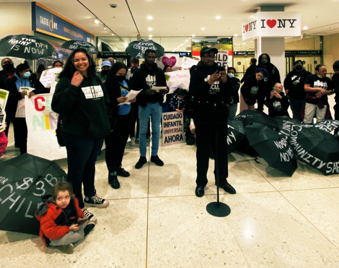 Stevie_Vargas's tweet photo. Peyton joined a press rally in Albany with me today but he would much rather be in child care playing with other children. But the cost is too high for me to afford so we are here to demand 3.2 billion dollars for universal child care in NYS. #NotAPennyLess https://t.co/edxkcNelJX
