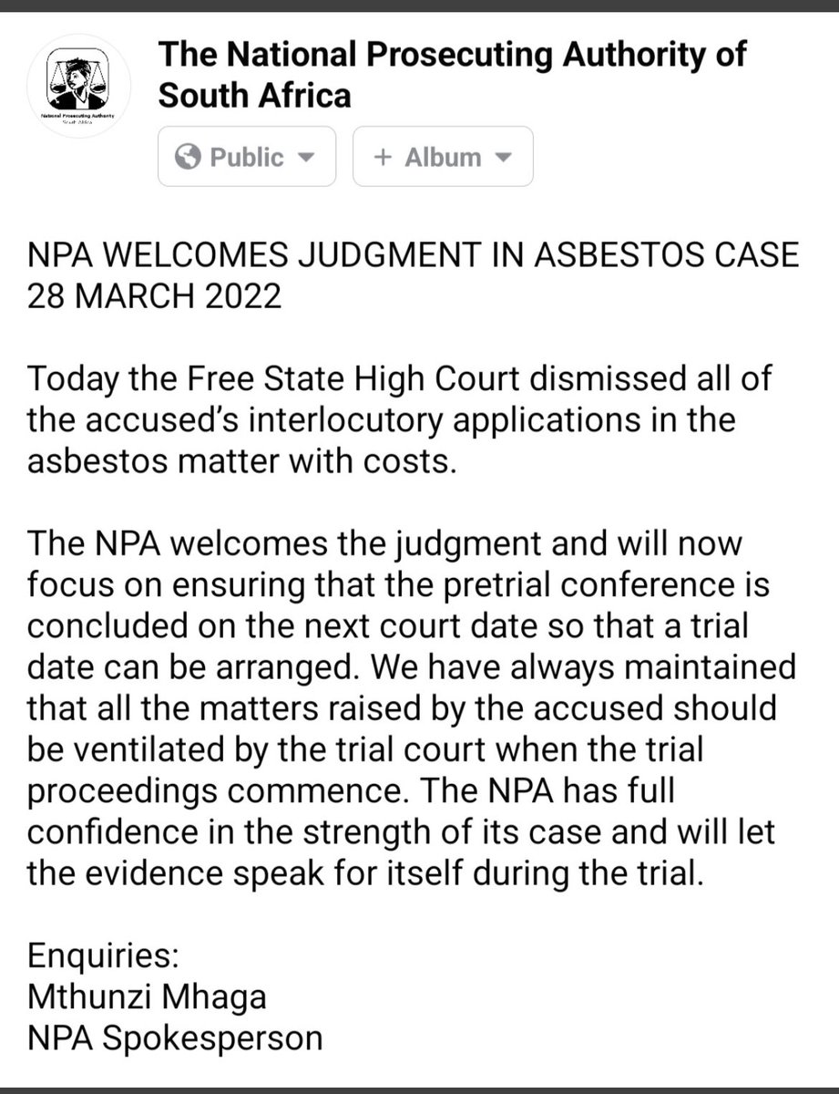 SelanaLaw's tweet photo. Free State High Court dismisses Ace #Magashule and Edwin Sodi challenges of the legality of the cases against them. #AbestoseCase
The interlocutory application was dismissed with costs. The trial will therefore proceed. #lawtwitter #law https://t.co/o0GU03pPQO