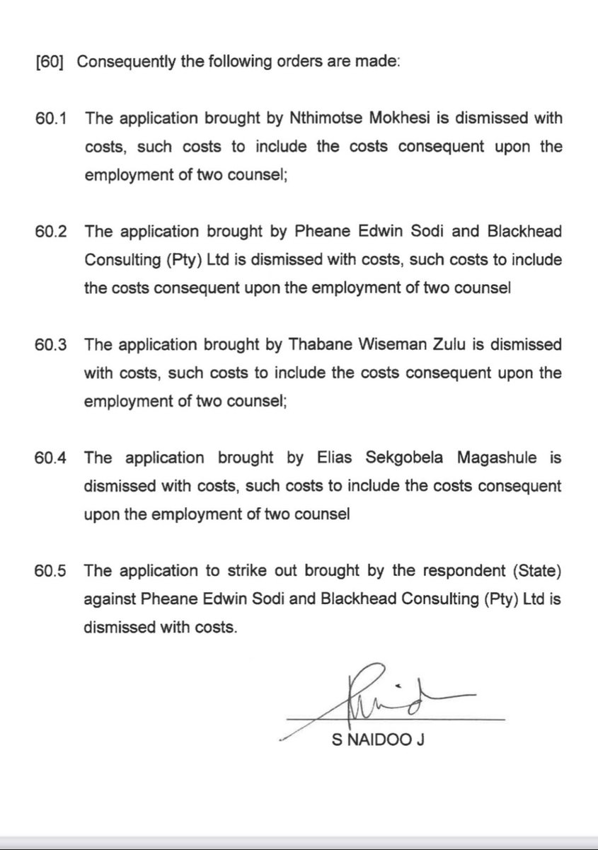 SelanaLaw's tweet photo. Free State High Court dismisses Ace #Magashule and Edwin Sodi challenges of the legality of the cases against them. #AbestoseCase
The interlocutory application was dismissed with costs. The trial will therefore proceed. #lawtwitter #law https://t.co/o0GU03pPQO