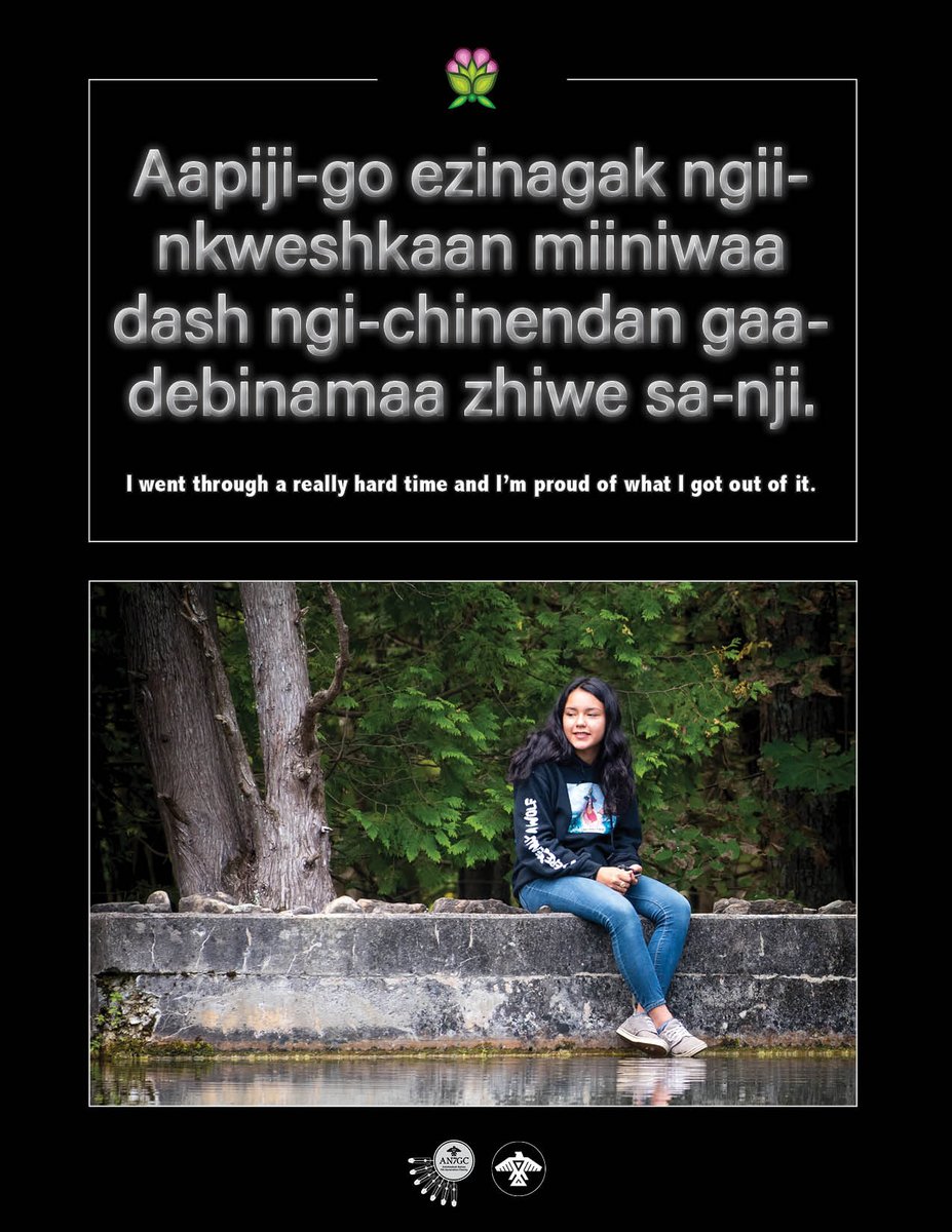 AnishNation's tweet photo. Aapiji-go ezinagak ngii-nkweshkaan miiniwaa dash ngi-chinendan gaa-debinamaa zhiwe sa-nji. 

I went through a really hard time and I’m proud of what I got out of it.

#MentalHealth #EndTheStigma https://t.co/V4o0uGQIpB