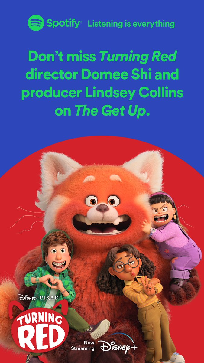 DisneyMusic's tweet photo. #TurningRed Director Domi Shi and Producer Lindsay Collins stopped by @Spotify's #TheGetUp to discuss the making of the movie. Listen now: https://t.co/hY8mMTYv77 https://t.co/jAmleLew8L