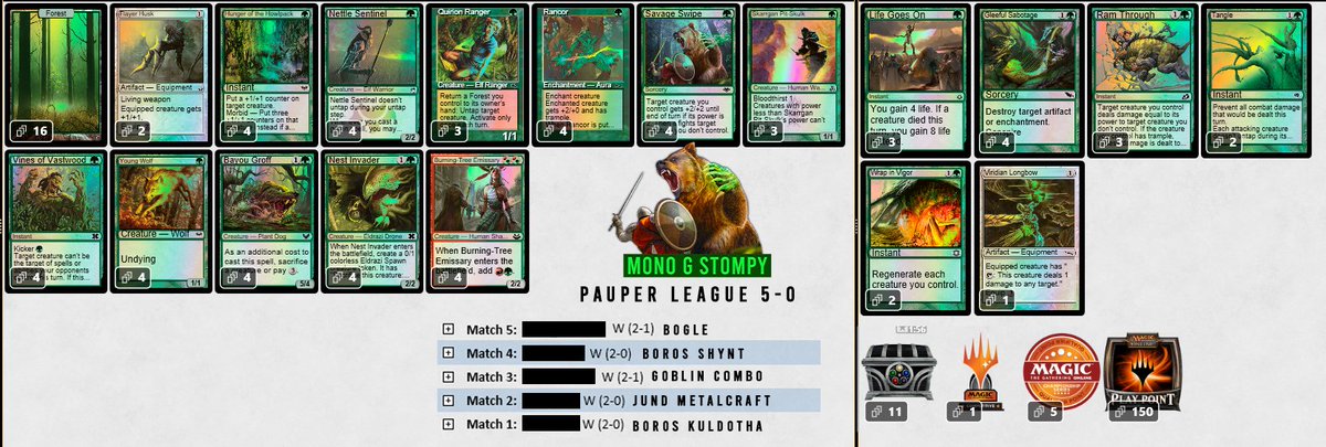 #7🏆 Pauper Trophy | Don't stop me now!!! 5-0 again with 🐻Mono G Stompy...8 Leagues in a row on MTGO: W 33-7 L!!! #mtgpauper