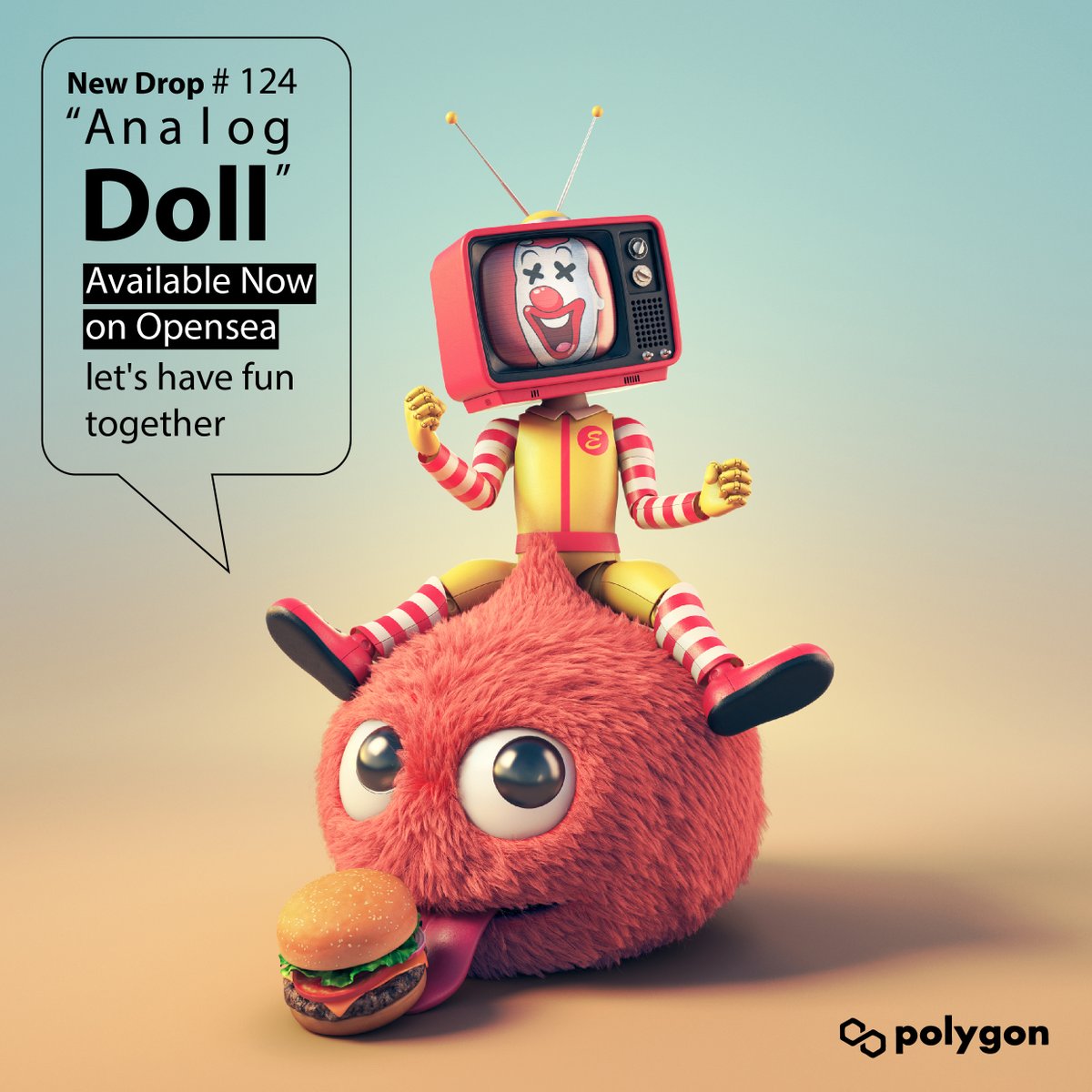 New Drop!! "Analog Doll" #124
on <a href="/0xPolygon/">Polygon</a> <a href="/opensea/">OpenSea</a>📺🍔🍔🍔
Let's have fun together.

opensea.io/collection/ana…

Join Discord : discord.gg/ZKv3P5cAk3

#NFT #NFTS #NFTCommunity #NFTdrop #nftart #OpenSeaNTF #NFTartists #Polygon #NFTcollection  #NFTJPN