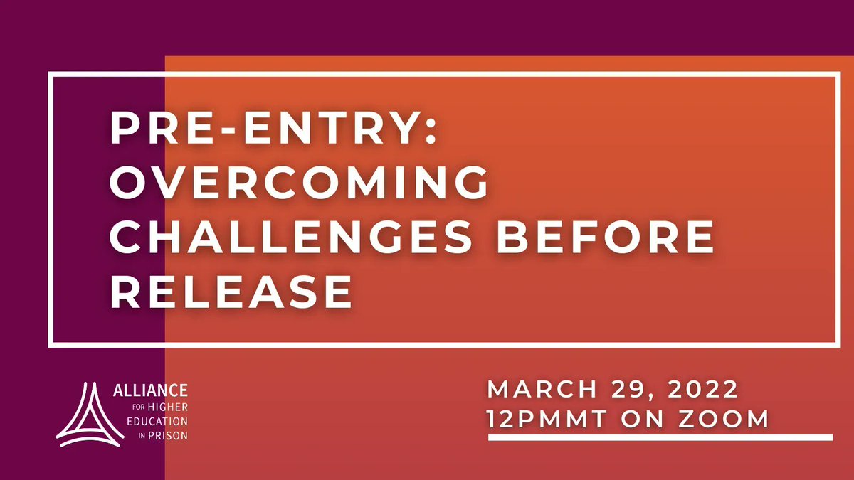 AllianceforHEP's tweet photo. Join our Community Conversation titled "Pre-Entry: Overcoming Challenges Before Release" happening tomorrow at 11amPT/2pmET! #CommunityConversation #PreEntry #Reentry
https://t.co/qkJCTHWwXQ https://t.co/zKwLdUfcdd