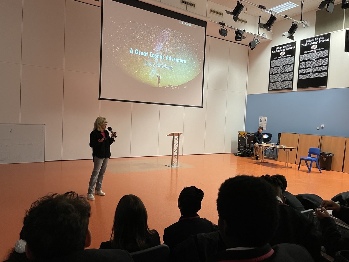 LBTS_SCHOOL's tweet photo. Our students had an amazing STEM fair, courtesy of EXPLORE 2022, and featuring a fantastic talk by Lucy Hawking! 
Thanks you @mairi_duthie, @HawkingFound, @ucl, @RoyalAstroSoc &amp; The University of Leicester for taking our students on a journey into space today! https://t.co/DyLqFJJUig