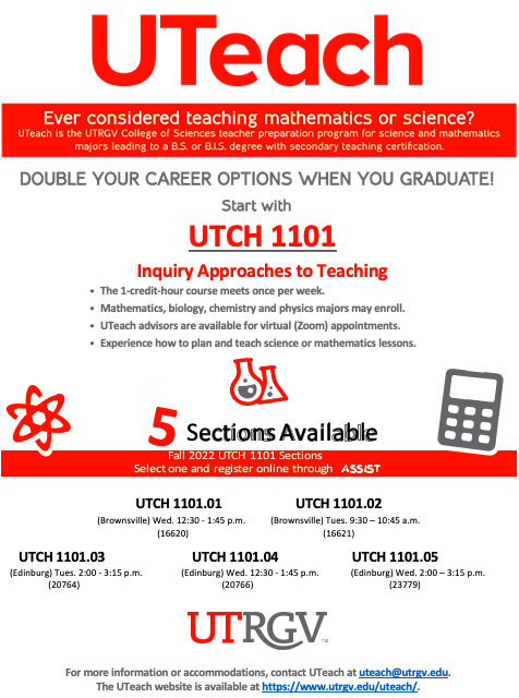 UTRGVUTeach's tweet photo. Love @UTeach? Spread the word and tell your friends to sign up for Step 1 for Fall 2022. #TryUTeach https://t.co/npP6q19Bcy