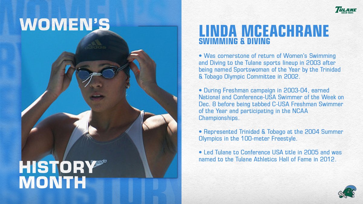 TulaneAthletics's tweet photo. When @GreenWaveSwim returned in 2003, Linda McEachrane put the program on the map at the collegiate and international level. #RollWave #WomensHistoryMonth https://t.co/fVwYfoGRVP