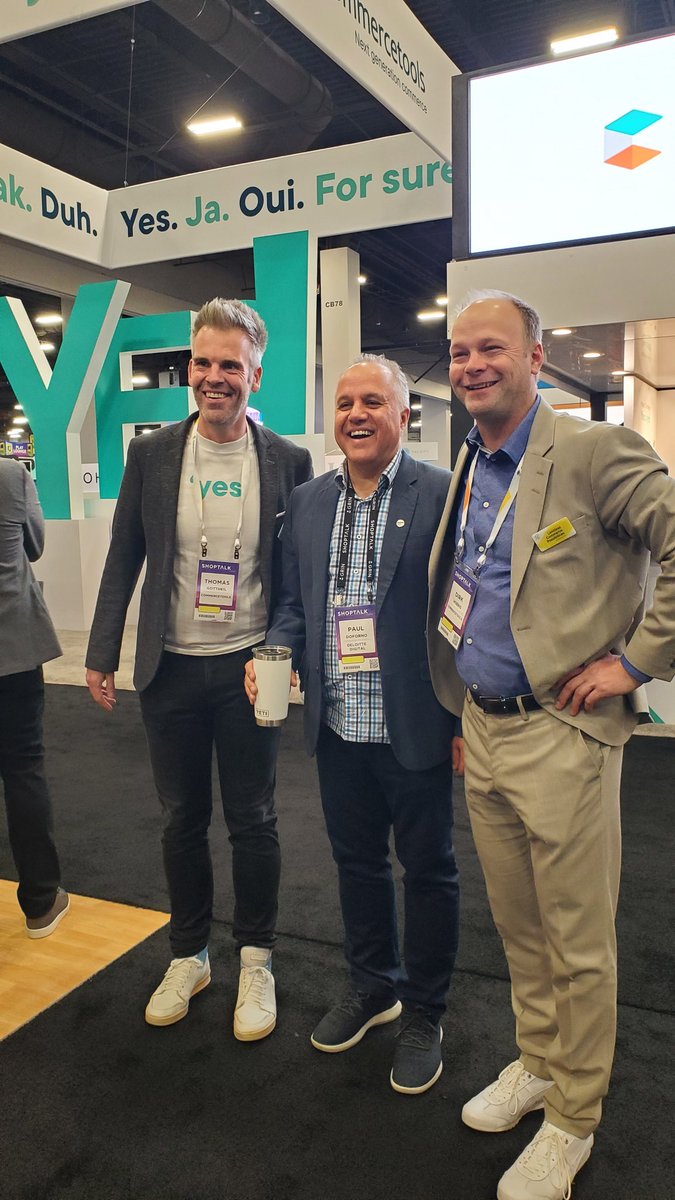 commercetools's tweet photo. The #yeasayers of commerce are in booth 3060. Swing by, let's chat about your #possibilities! @dirkhoerig #commercetools #shoptalk2022 https://t.co/xypqFCGTwE
