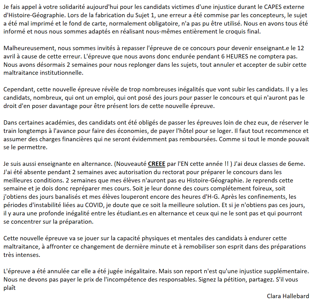 Aidez-nous à nous faire entendre. Lisez, signez et partagez cette pétition, s'il vous plaît. #CAPES #EducationNationale 
change.org/p/recours-%C3%…