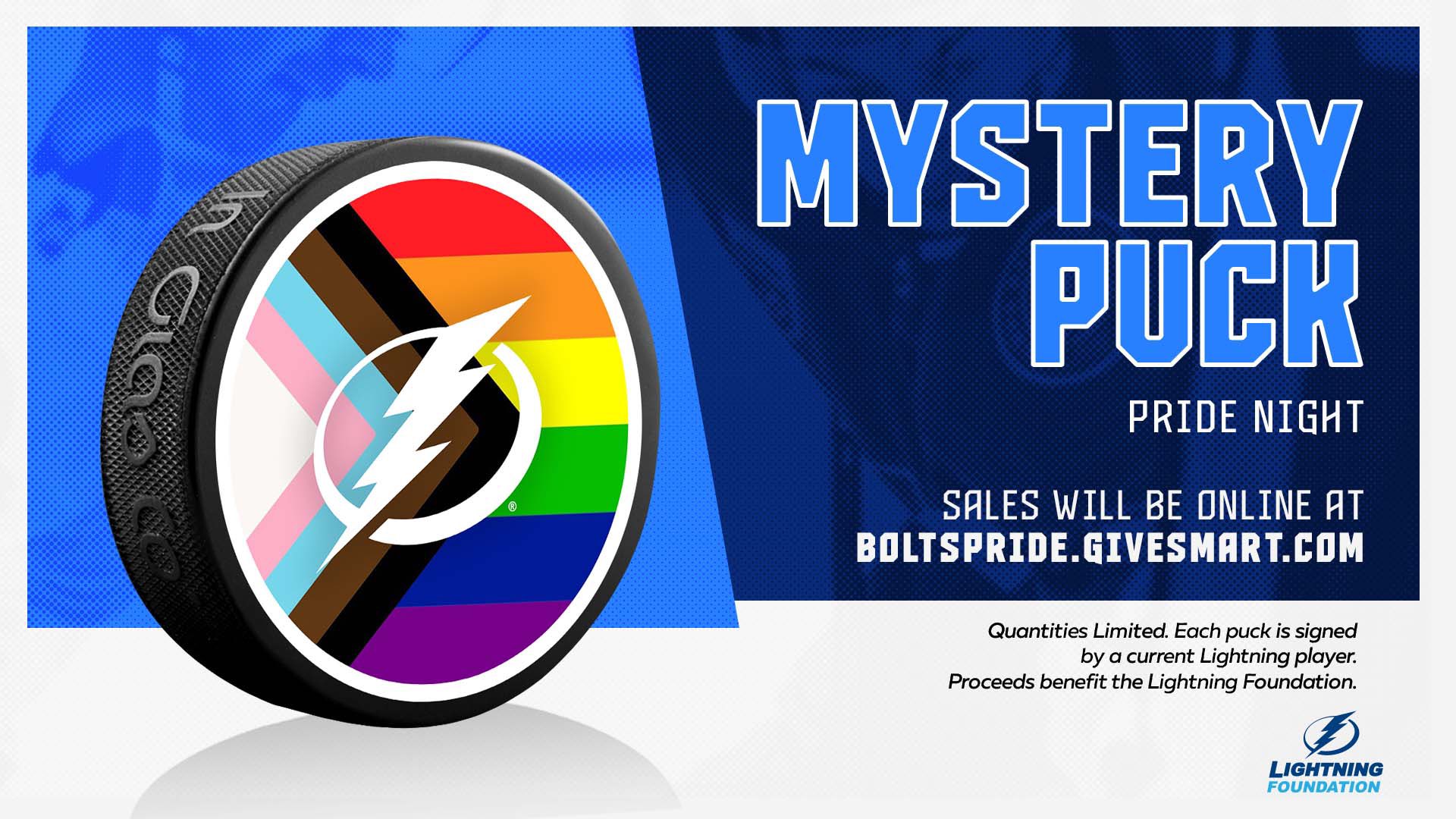 Lightning Foundation on X: Tomorrow is #BoltsPride Night, which means our  Pride mystery pucks are back! Pucks will be available starting at 6pm at   Limit 2 per purchase. Quantities limited. For