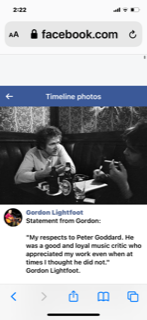 My Respects to Peter Goddard.  He was a good and loyal music critic who appreciated my work, even when I thought he did not.  Great guy.
