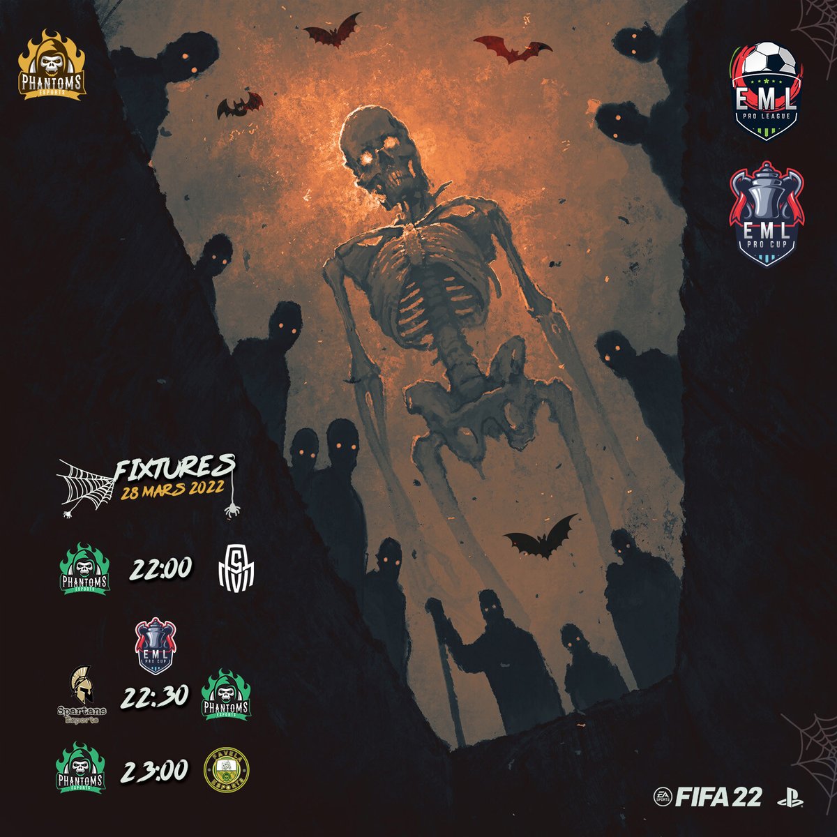 يـــوم المباريات، هيا يا أشباح 👻 💪
----👻  👻----
-👻    👻    👻-
----👻  👻----
--👻   👻   👻--
------👻------
👻🔥 #MatchsDay 🔥👻
#WeAre_Phantoms_esp 👻
⚽ Journée  2 ⚽ - EML CUP
#emlak 
&amp;
#EMLCUP