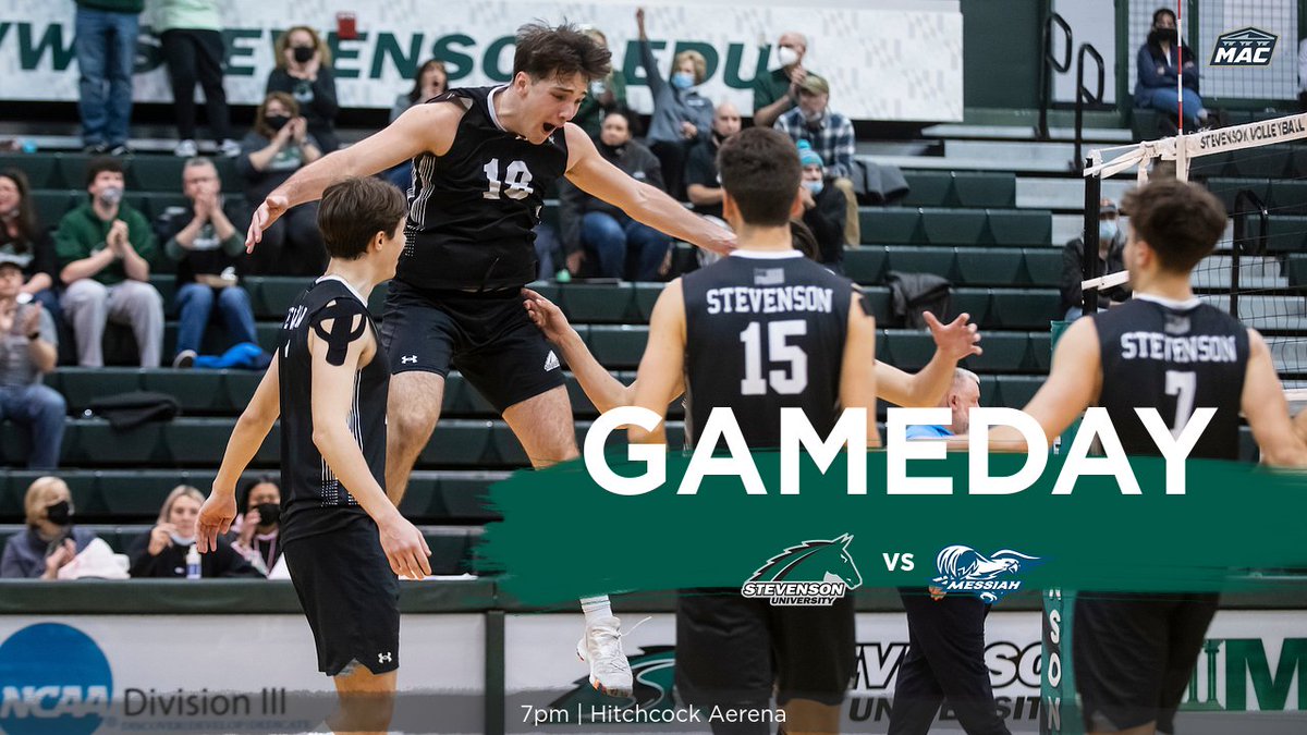 Stevenson men's volleyball (<a href="/SUMVB/">SU Men's Volleyball</a>) continues MAC play at Messiah tonight!

⌚️7 PM
🏟️Hitchcock Arena
📊bit.ly/3uxjKiJ
📹bit.ly/3LiAfWM

#D3VB #MACVB #StangNation