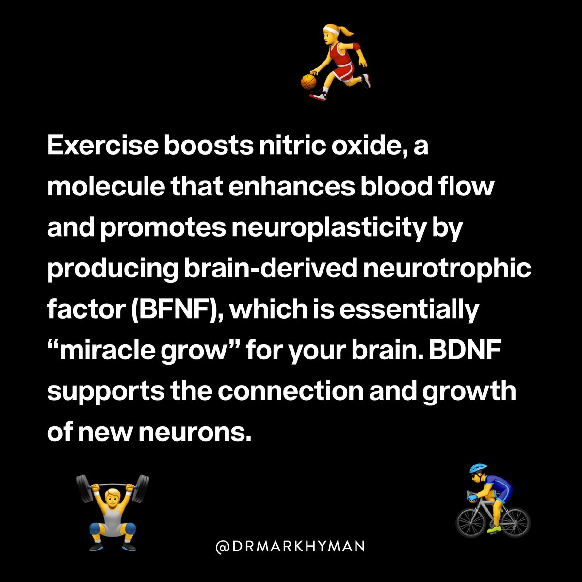 drmarkhyman's tweet photo. The best exercise is any type of movement you enjoy, like a 30-minute walk, riding your bike, yoga, hiking, digging in your garden, dancing, or playing with your grandchildren. Don’t be afraid to make it fun!

What’s your favorite way to move? https://t.co/VGMMr1wnz0